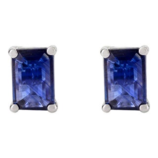 1.04ct Royal Blue Sapphire Solitaire 14k Gold Stud Earrings- 2 Pieces For Sale