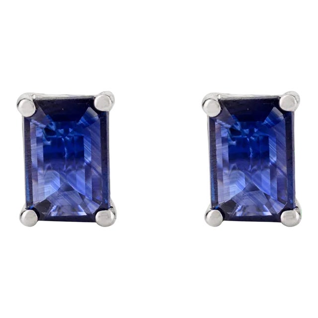 1.04ct Royal Blue Sapphire Solitaire 14k Gold Stud Earrings- 2 Pieces For Sale