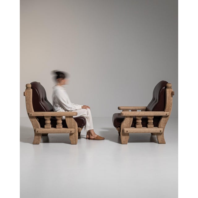 Brown 1970s Brutalist Brown Wood Pair of Club Chairs For Sale - Image 8 of 15