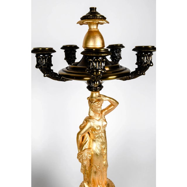 Antique French Five Arms Bronze and Porcelain Candelabras - a Pair For Sale In New York - Image 6 of 13