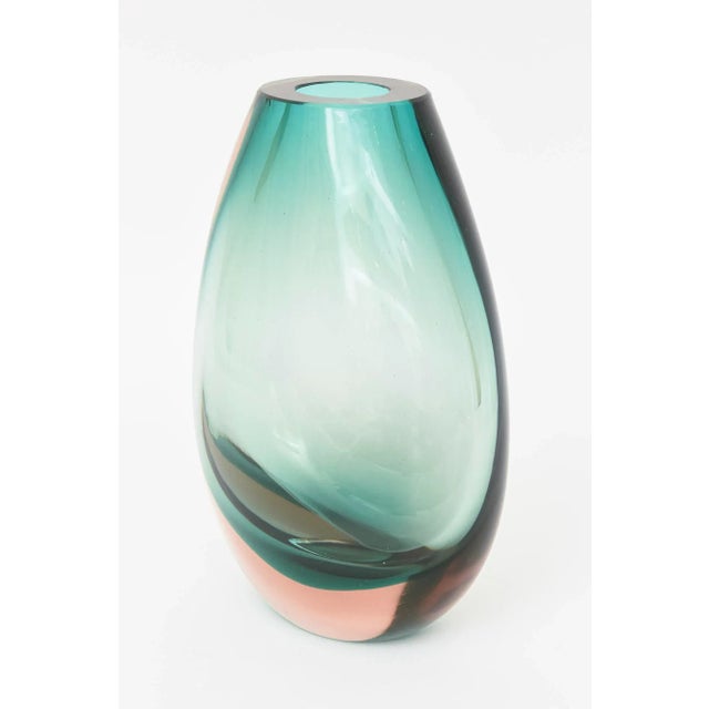Vintage Murano Antonio Da Ros for Cenedese Sommerso Sea Green and Peach Vase, 60's For Sale - Image 11 of 12