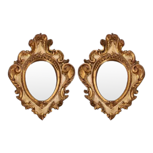 Pair of Early 20th Century Italian Carved Gilt and Painted Mirrors