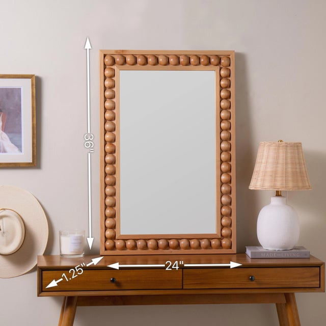 Brayden Beaded Frame Wall Mirror, Honey Oak For Sale - Image 6 of 7