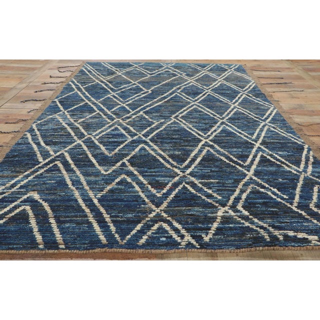 Blue Moroccan Short Pile Rug - 05'08 X 8'10 For Sale - Image 9 of 10