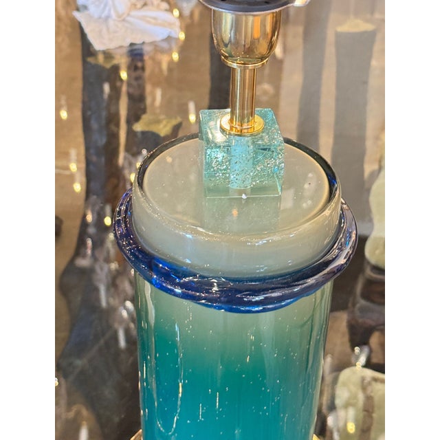 Glass Murano Blue Glass Column Lamps - a Pair For Sale - Image 7 of 7