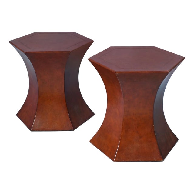 Pair of Hexagonal Leather Side Tables For Sale