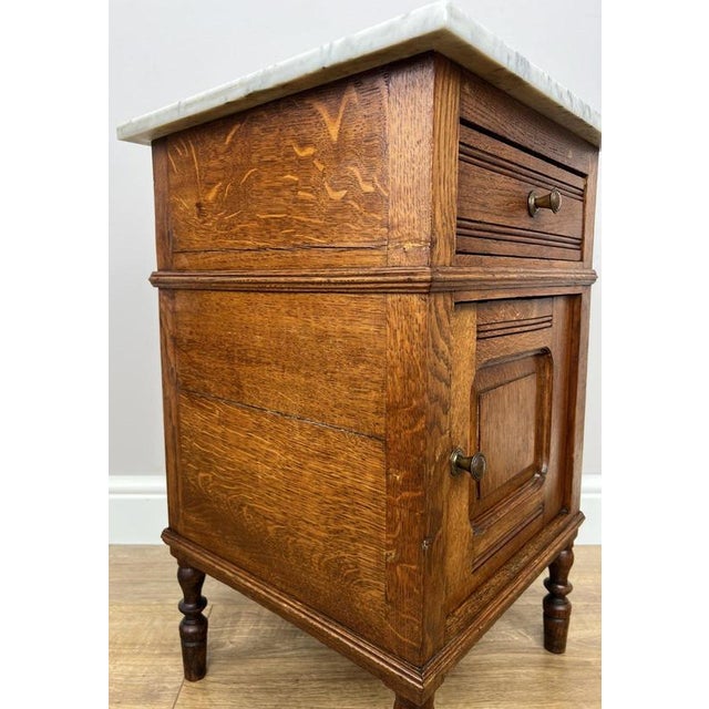 Antique French Oak Bedside Table with Marble Top For Sale - Image 5 of 14