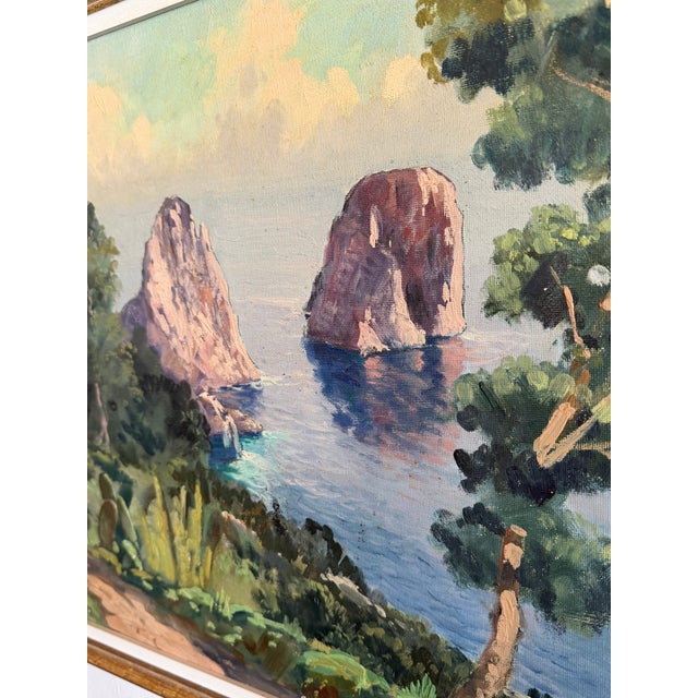 Jade Mid 20th Century "Capri" Original Landscape, Ilio Giannaccini, Italy For Sale - Image 8 of 10