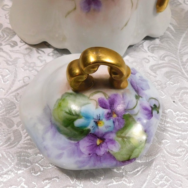 1940s Purple Floral Chocolate Pot With Ornate Gold Handle For Sale In San Francisco - Image 6 of 12