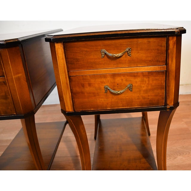 1940s 1940s Shaw Decorating Corp English Regency Satinwood Pair Side Tables End Tables For Sale - Image 5 of 14