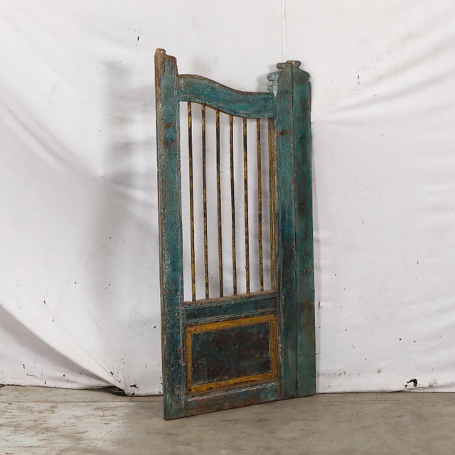 Wood Vintage Indian Painted Teakwood Garden Gate For Sale - Image 7 of 8