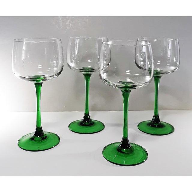 Vintage French Green Stem Wine Glasses Set of 4 Chairish