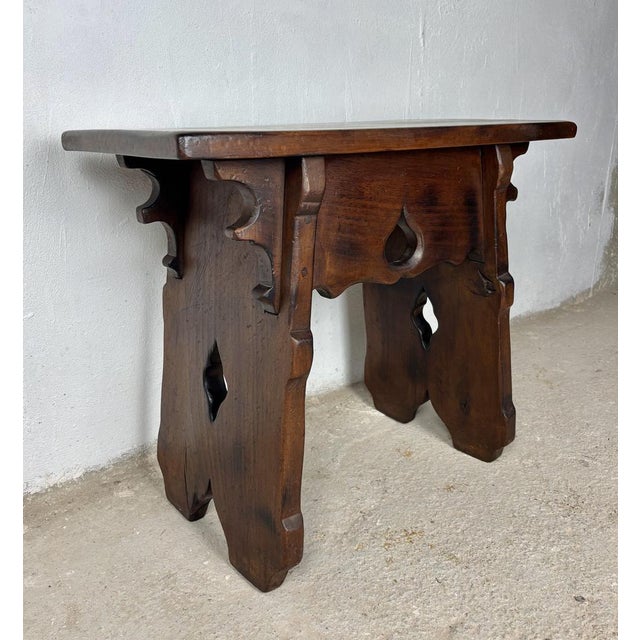 Rustic Hand-Carved Walnut Stool, 1910 For Sale - Image 6 of 13