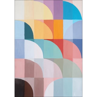2024, Abstract Geometric Bauhaus Painting of Stairway to the Sunset, Acrylic Painting on Watercolor on Paper For Sale