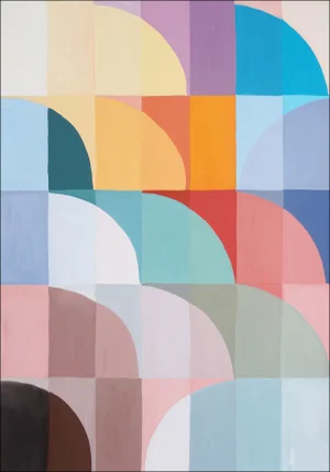2024, Abstract Geometric Bauhaus Painting of Stairway to the Sunset, Acrylic Painting on Watercolor on Paper