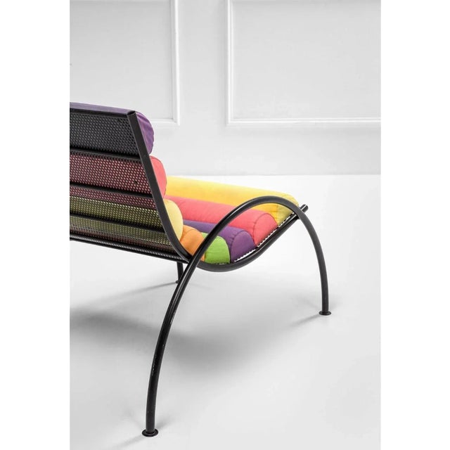 Postmodern Armchair in Black Lacquered Iron with Colored Fabric Cylinders, 1980s For Sale - Image 3 of 12