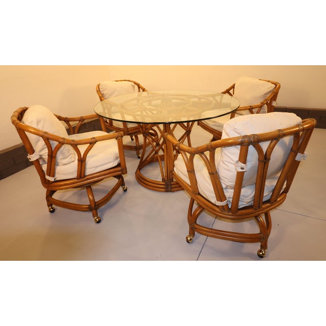 Mid 20th Century Ficks Reed Mid Century Rattan Dining Set With Table, 5 Pieces For Sale - Image 6 of 17
