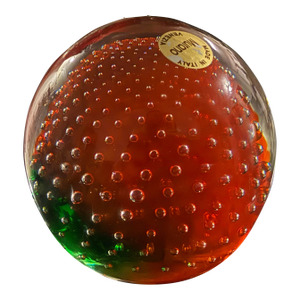 1970s Murano Multi-Color Controlled Bubble Glass Paperweight With Sticker