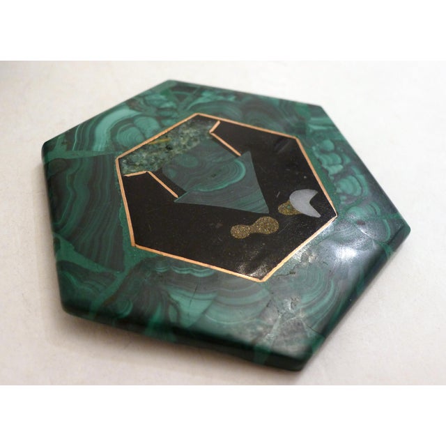 Hexagonal Malachite Box and Lid with Cloisonné Decoration For Sale - Image 6 of 10