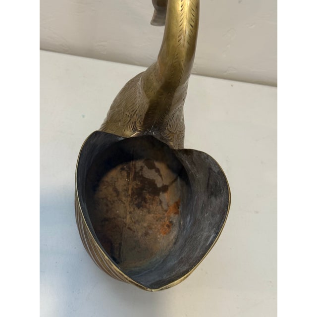 Vintage Solid Brass Large Gold Swan Plant Pot Natural Patina Feathered For Sale In Phoenix - Image 6 of 11