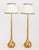 Pair of Robert Kuo Spiral Bulb Form Gilt Brass Floor Lamps, the white linen coolie shades with embroidered trim, marked...