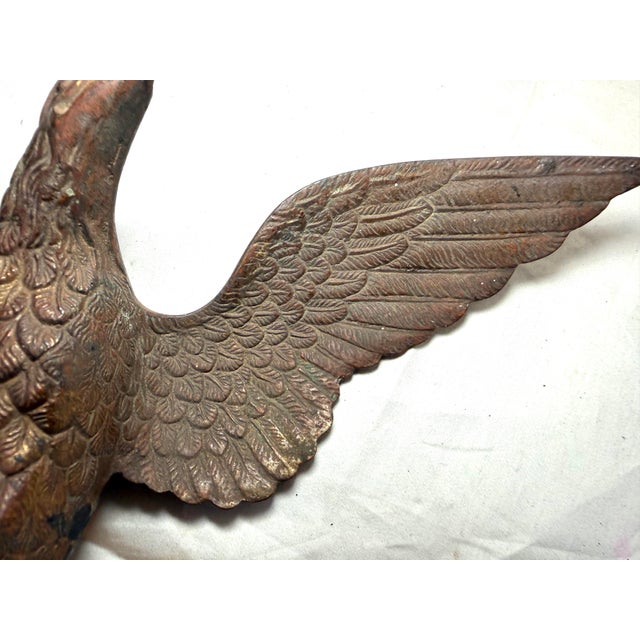 Antique Solid Brass Bronze Open Winged American Eagle Bird Heavy Flag Finial For Sale - Image 10 of 13