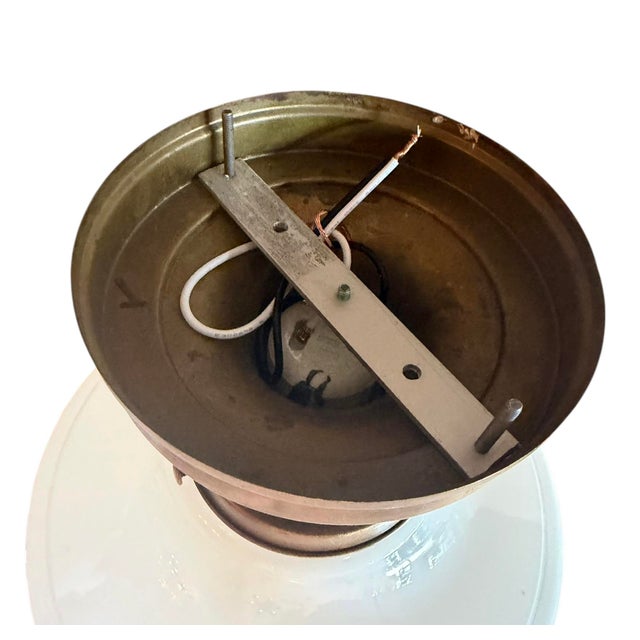 1920s American Stamped Williamson Brass Schoolhouse Ceiling Light For Sale - Image 9 of 9