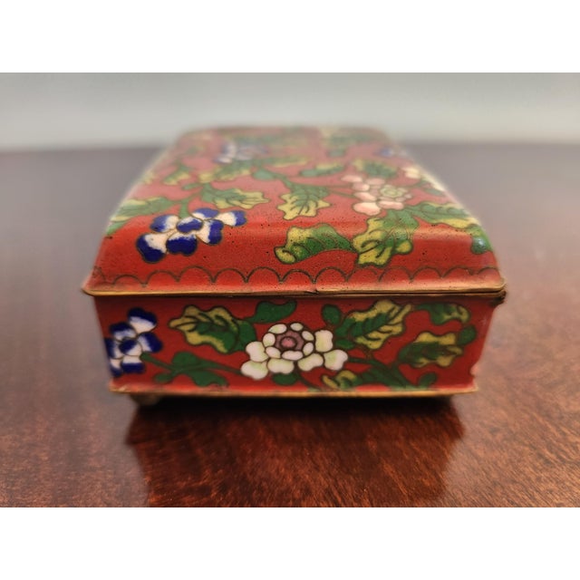 Chinese Vintage Chinese Colorful Floral Red Cloisonné Box For Sale - Image 3 of 13