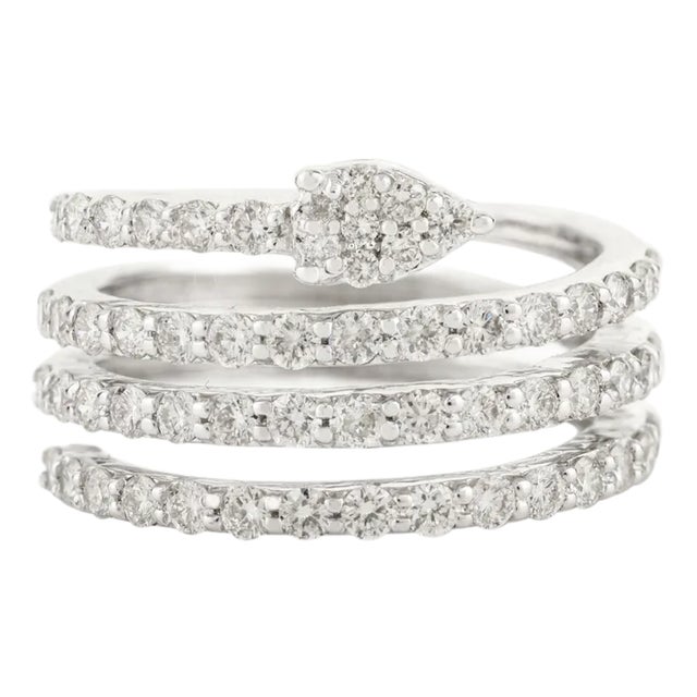 Pear Shaped Diamond Serpent Spiral Ring in 18k White Gold Size 5.5 For Sale