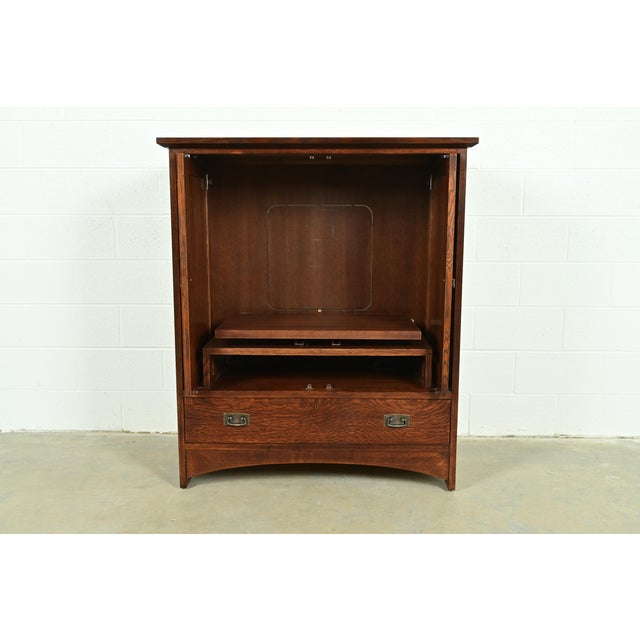 Late 20th Century Stickley Mission Oak Arts & Crafts Media Cabinet For Sale - Image 5 of 18