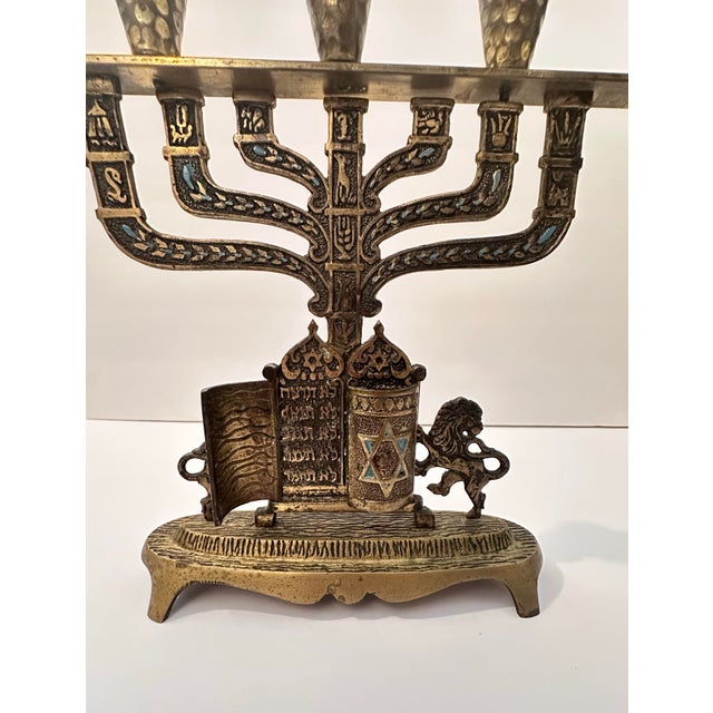 Traditional Vintage Brass Menorah With Movable Doors For Sale - Image 3 of 11