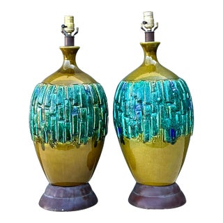 Vintage MCM Glazed Ceramic Lamps - A Pair For Sale
