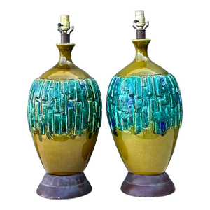 Vintage MCM Glazed Ceramic Lamps - A Pair