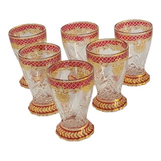 Vintage Italian Bohemian Painted Gilded Festive Liquor Glasses- Set of 6 For Sale