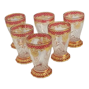 Vintage Italian Bohemian Painted Gilded Festive Liquor Glasses- Set of 6