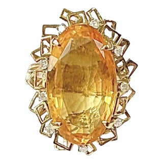 Citrine With Diamonds Ring 14k Yellow Gold For Sale