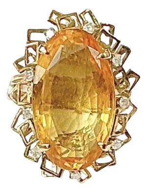Citrine With Diamonds Ring 14k Yellow Gold