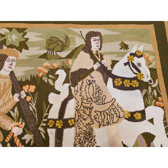 Vintage American Hand Hooked Rug, Wool & Cotton, Forest Scene Design, 4x6 For Sale - Image 10 of 14