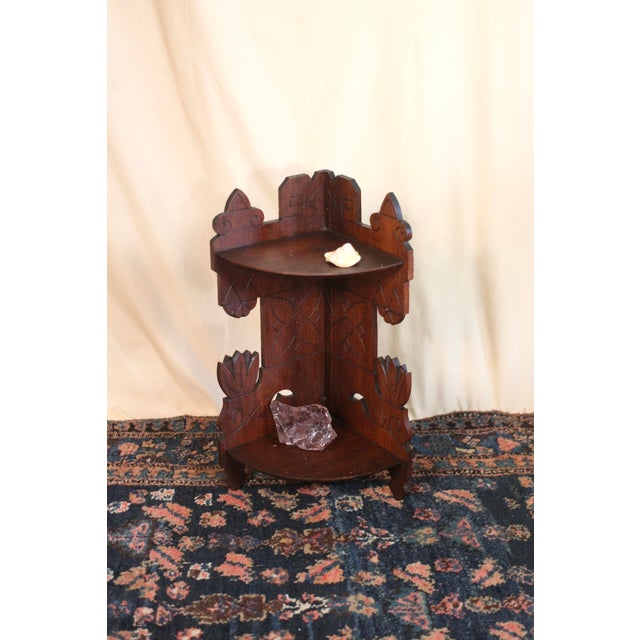 1920s Folk Art Dark Walnut Corner Shelf With Gothic Floral Details For Sale - Image 11 of 15