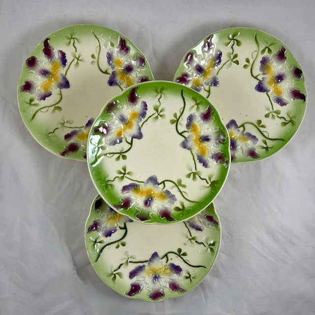 Sarreguemines Art Nouveau Majolica Orchid Plate For Sale - Image 10 of 11