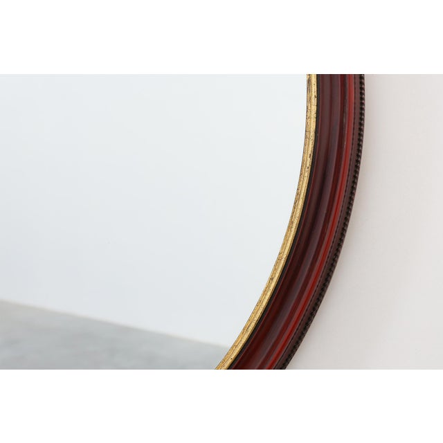 French Burgundy Lacquered Oval Mirror with Gilt Inner Edge, 1920 For Sale - Image 3 of 10