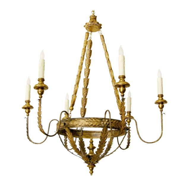 Italian Milano Italian Six Arm Giltwood & Gilt-Metal Chandelier by Randy Esada Designs For Sale - Image 3 of 9