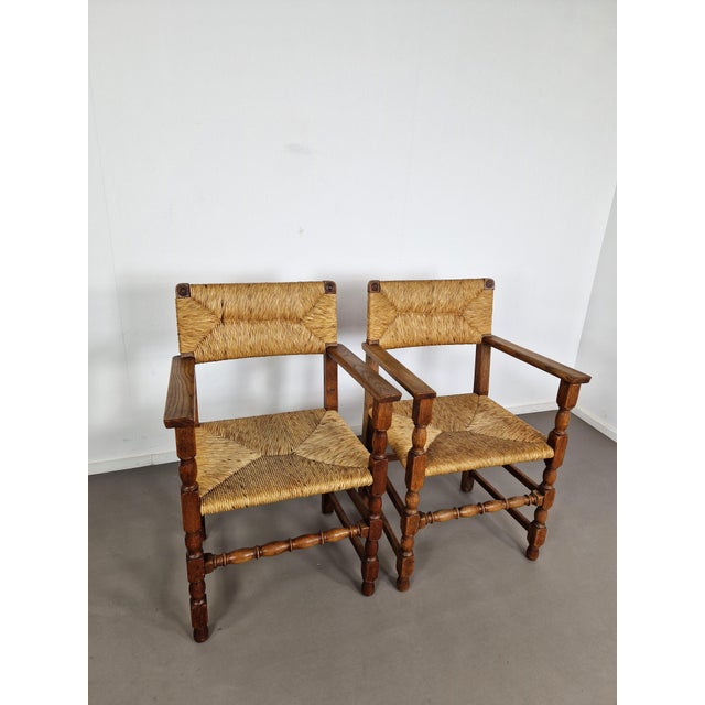 Wood French Primitive Rush Chairs, 1930s, Set of 2 For Sale - Image 7 of 11