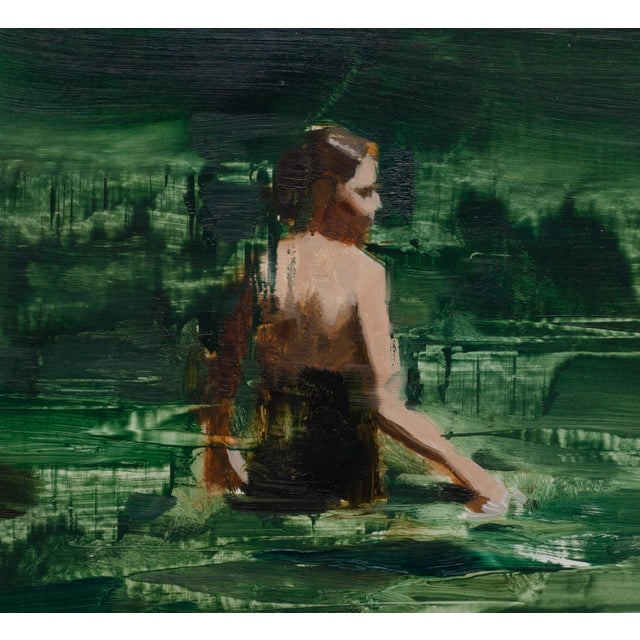 Swimmer Study 2 by Jon Doran | Oil on panel of a figure swimming in green water For Sale - Image 4 of 4
