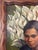 Mexican Mid 20th Century Framed Portrait of Young Woman With Calle Lilies Oil on Burlap by Jose Anastacio Munroy For Sale - Image 3 of 5
