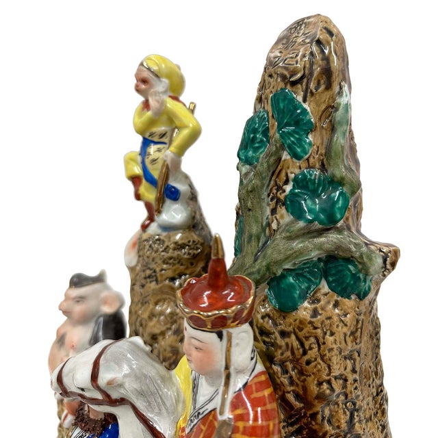 Brown Vintage Chinese Porcelain Group Figurines of Journey to the West For Sale - Image 8 of 14