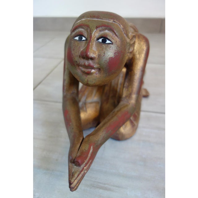Burmese Artist, Statues of Buddhist Monks in Prayer, 19th Century, Wood, Set of 2 For Sale - Image 15 of 18