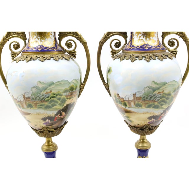 French French Sèvres Porcelain Bronze Mounted Cobalt & Raised Gilt Gold Covered Urn For Sale - Image 3 of 12