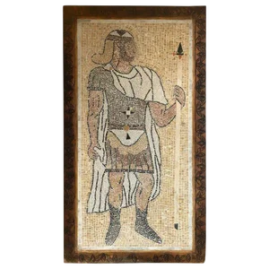 Italian Mosaic Tile Wall Plaque or Table Top of a Centurion in Wood Carved Frame
