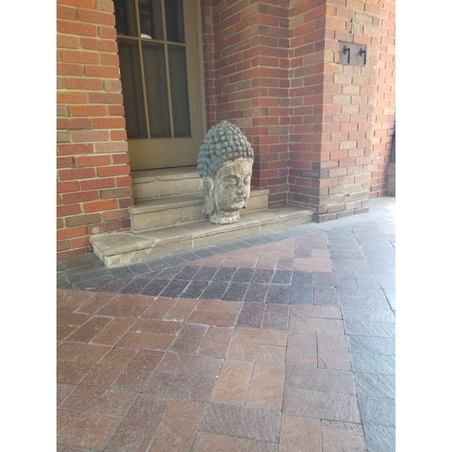 Stone Gray Antique Wood Carved Buddha Head For Sale - Image 8 of 9